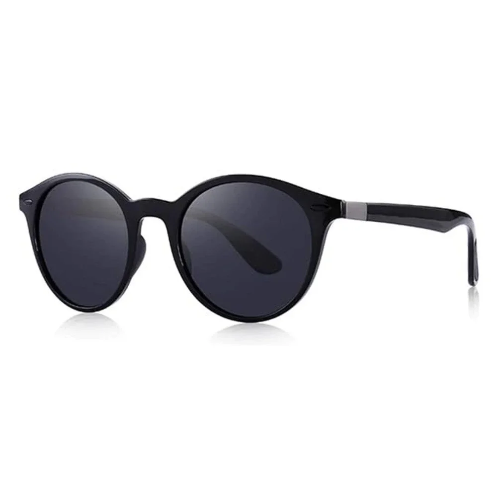 Mens Black Polarized Sunglasses Round Acetate Frame Lightweight TR90 Temples New